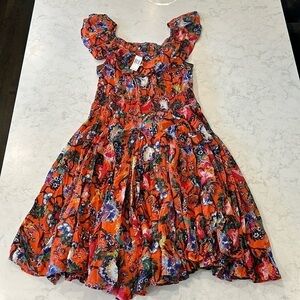 Chelsea&Theodore Peasant Maxi Dress Voile Red Multi Adjustable Neckline 3X Boho